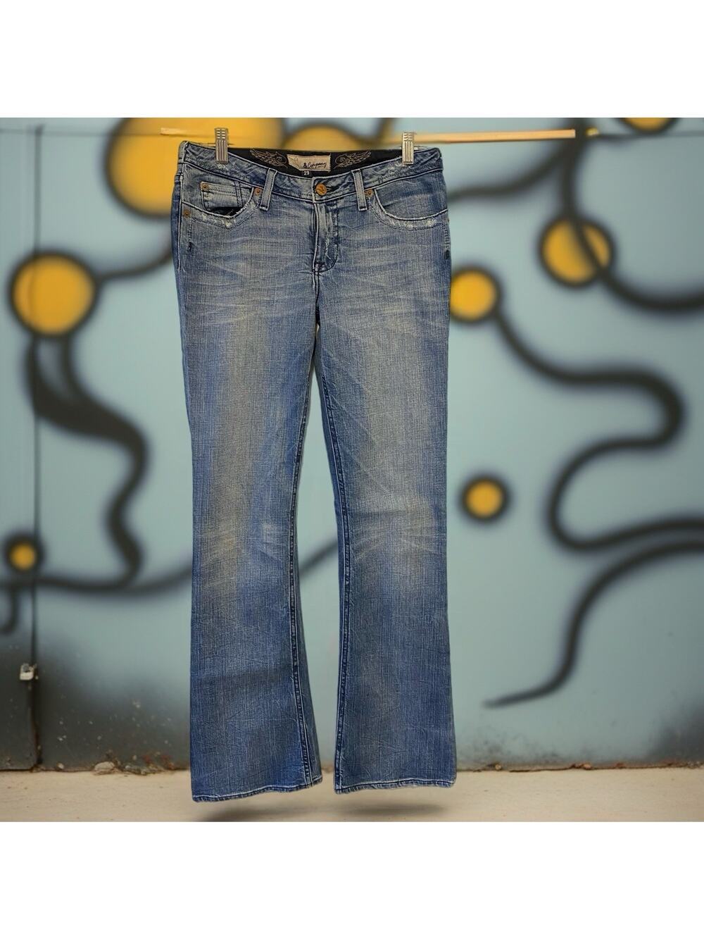 J & Company Flare Jeans Women 29 Medium Blue Embellish Pocket Country Cowgirls